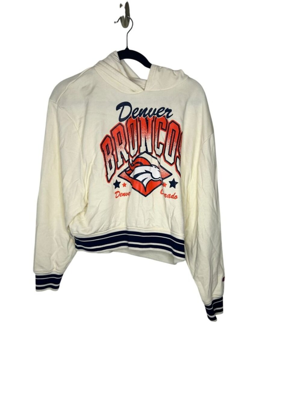 NWOT Champion Women's Medium Denver Broncos Oversized Cropped Hoodie, MSRP $59.9